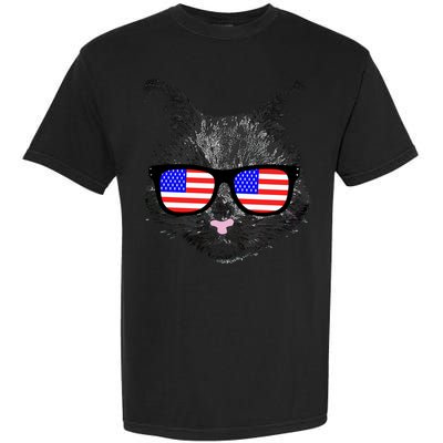 USA Cat Wearing American Flag Glasses Garment-Dyed Heavyweight T-Shirt
