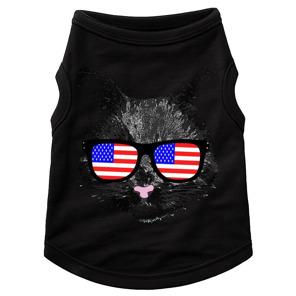 USA Cat Wearing American Flag Glasses Doggie Tank