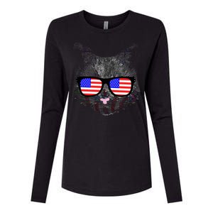 USA Cat Wearing American Flag Glasses Womens Cotton Relaxed Long Sleeve T-Shirt