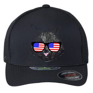 USA Cat Wearing American Flag Glasses Flexfit Unipanel Trucker Cap