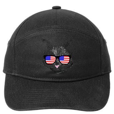 USA Cat Wearing American Flag Glasses 7-Panel Snapback Hat