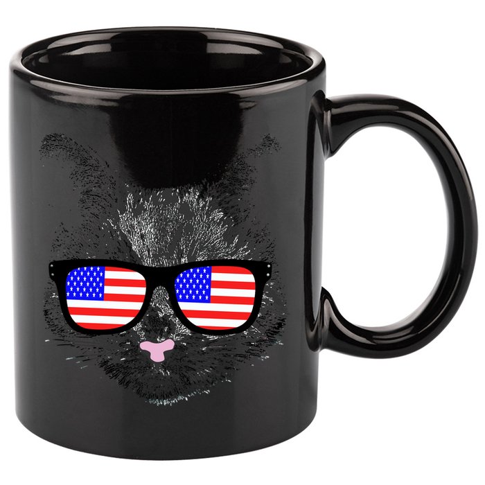 USA Cat Wearing American Flag Glasses 11oz C Handle Ceramic Mug