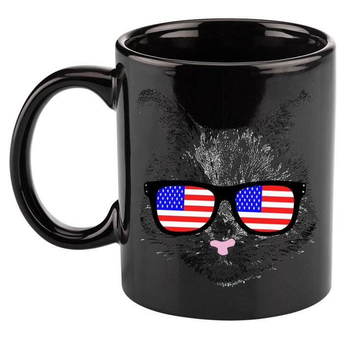USA Cat Wearing American Flag Glasses 11oz C Handle Ceramic Mug