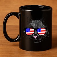 USA Cat Wearing American Flag Glasses 11oz C Handle Ceramic Mug
