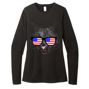 USA Cat Wearing American Flag Glasses Womens CVC Long Sleeve Shirt