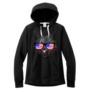 USA Cat Wearing American Flag Glasses Women's Fleece Hoodie