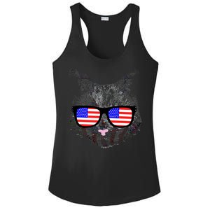 USA Cat Wearing American Flag Glasses Ladies PosiCharge Competitor Racerback Tank