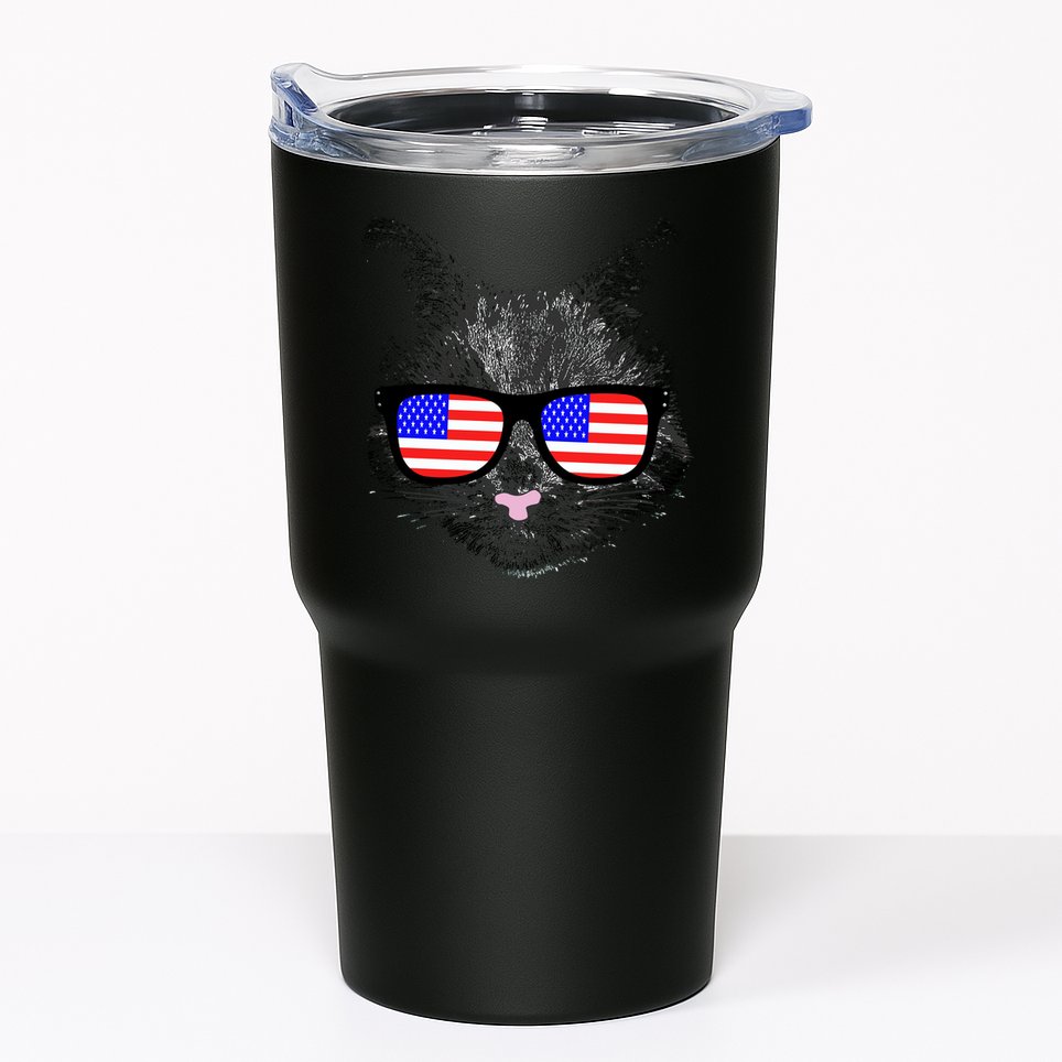 USA Cat Wearing American Flag Glasses Tumbler