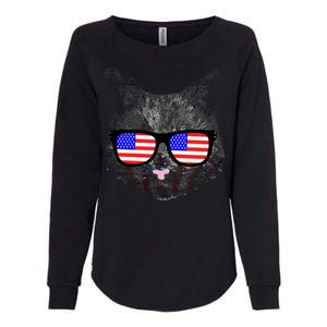 USA Cat Wearing American Flag Glasses Womens California Wash Sweatshirt