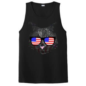 USA Cat Wearing American Flag Glasses PosiCharge Competitor Tank