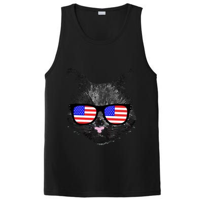 USA Cat Wearing American Flag Glasses PosiCharge Competitor Tank