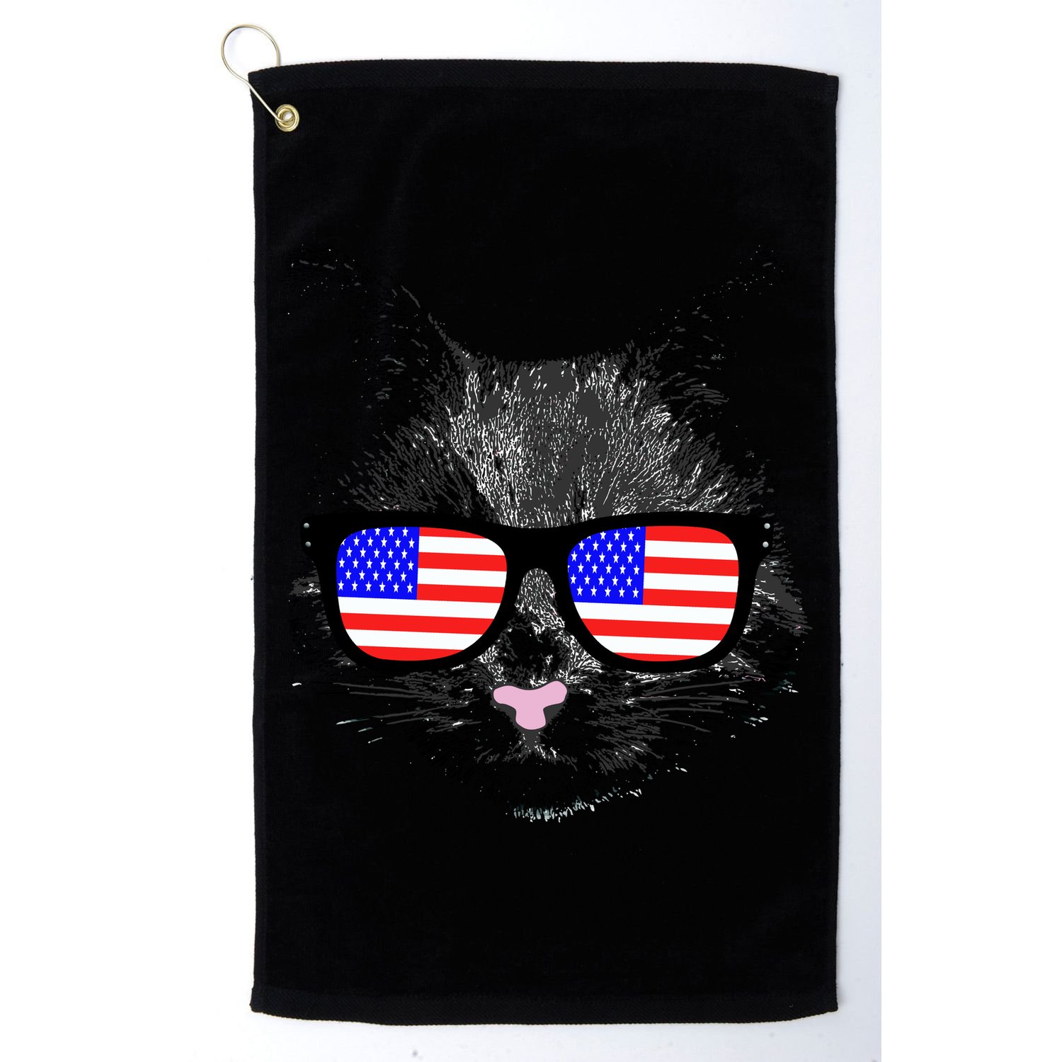 USA Cat Wearing American Flag Glasses Golf Towel