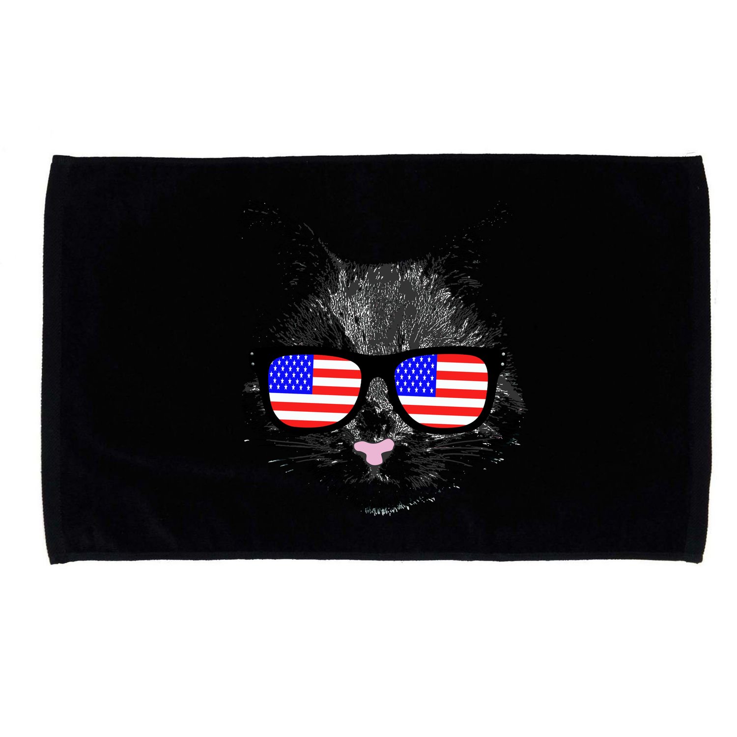 USA Cat Wearing American Flag Glasses Microfiber Hand Towel