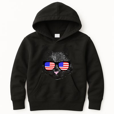USA Cat Wearing American Flag Glasses Kids Hoodie