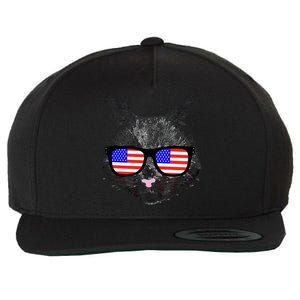 USA Cat Wearing American Flag Glasses Wool Snapback Cap