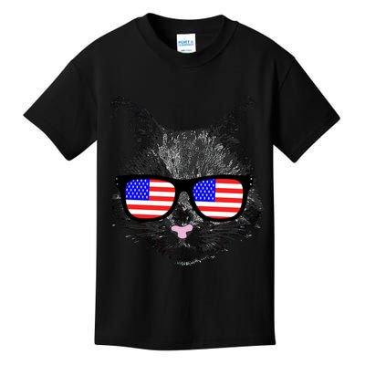 USA Cat Wearing American Flag Glasses Kids T-Shirt
