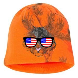 USA Cat Wearing American Flag Glasses Kati - Camo Knit Beanie