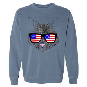 USA Cat Wearing American Flag Glasses Garment-Dyed Sweatshirt