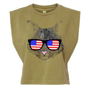 USA Cat Wearing American Flag Glasses Garment-Dyed Women's Muscle Tee