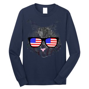 USA Cat Wearing American Flag Glasses Long Sleeve Shirt