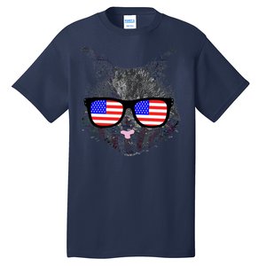 USA Cat Wearing American Flag Glasses Tall T-Shirt