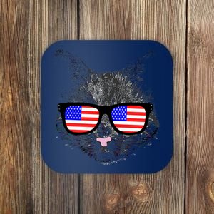 USA Cat Wearing American Flag Glasses Coaster