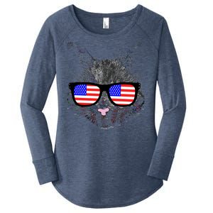 USA Cat Wearing American Flag Glasses Women's Perfect Tri Tunic Long Sleeve Shirt