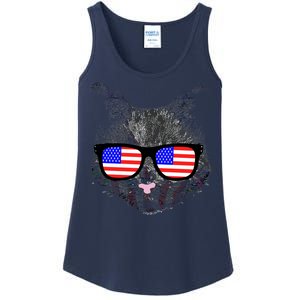 USA Cat Wearing American Flag Glasses Ladies Essential Tank