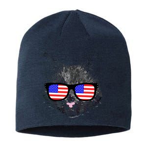 USA Cat Wearing American Flag Glasses Sustainable Beanie