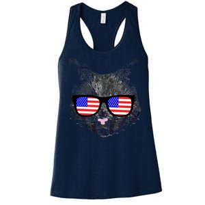 USA Cat Wearing American Flag Glasses Women's Racerback Tank