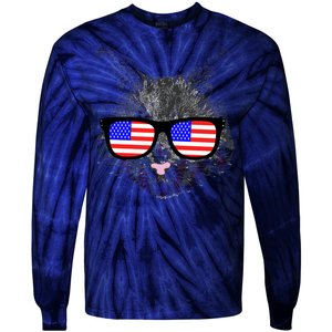 USA Cat Wearing American Flag Glasses Tie-Dye Long Sleeve Shirt