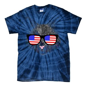 USA Cat Wearing American Flag Glasses Tie-Dye T-Shirt