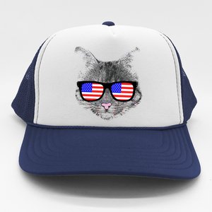 USA Cat Wearing American Flag Glasses Trucker Hat