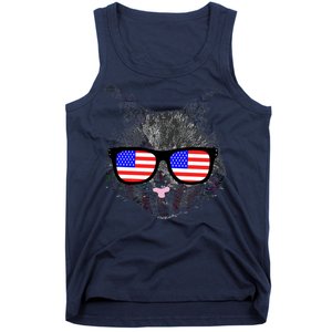 USA Cat Wearing American Flag Glasses Tank Top