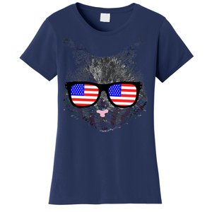 USA Cat Wearing American Flag Glasses Women's T-Shirt