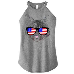 USA Cat Wearing American Flag Glasses Women's Perfect Tri Rocker Tank