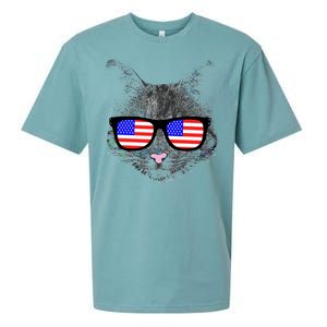 USA Cat Wearing American Flag Glasses Sueded Cloud Jersey T-Shirt