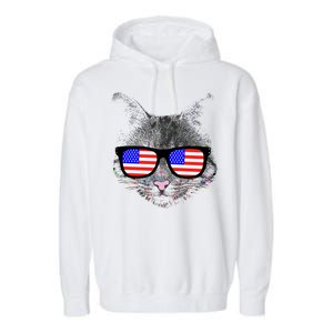 USA Cat Wearing American Flag Glasses Garment-Dyed Fleece Hoodie