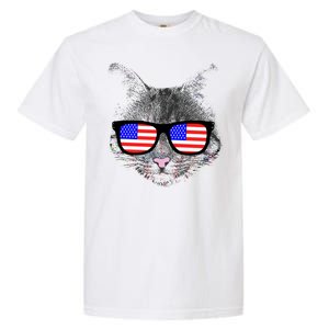 USA Cat Wearing American Flag Glasses Garment-Dyed Heavyweight T-Shirt