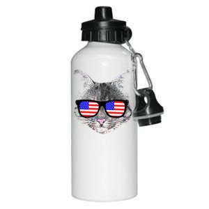 USA Cat Wearing American Flag Glasses Aluminum Water Bottle