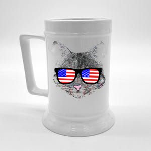 USA Cat Wearing American Flag Glasses Beer Stein