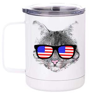 USA Cat Wearing American Flag Glasses 12 oz Stainless Steel Tumbler Cup