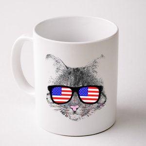 USA Cat Wearing American Flag Glasses Coffee Mug