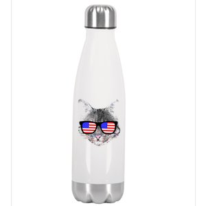 USA Cat Wearing American Flag Glasses Stainless Steel Insulated Water Bottle