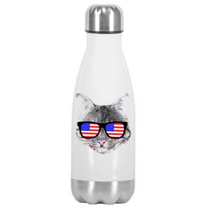 USA Cat Wearing American Flag Glasses Stainless Steel Insulated Water Bottle