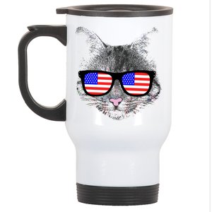 USA Cat Wearing American Flag Glasses Stainless Steel Travel Mug