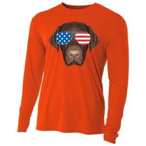 USA Chocolate Lab Dog Cooling Performance Long Sleeve Crew