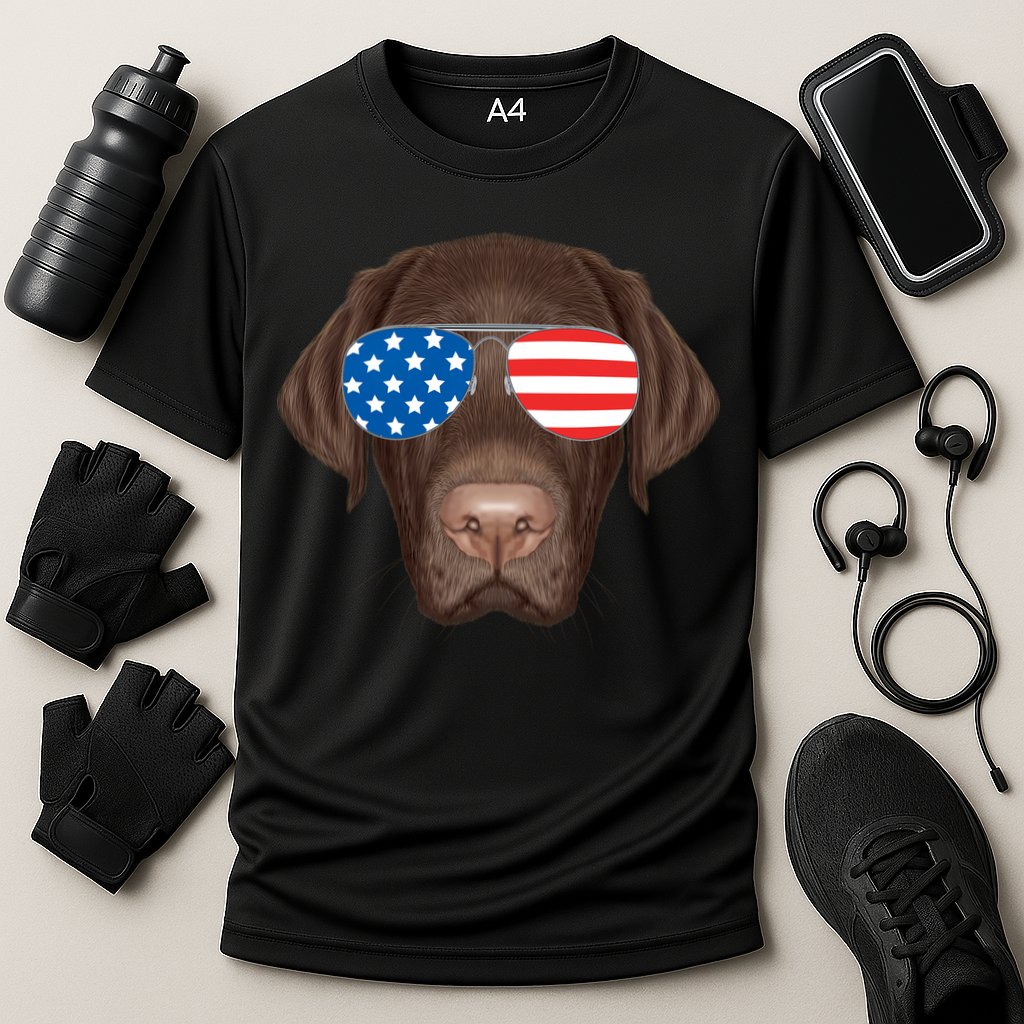 USA Chocolate Lab Dog Cooling Performance Crew T-Shirt