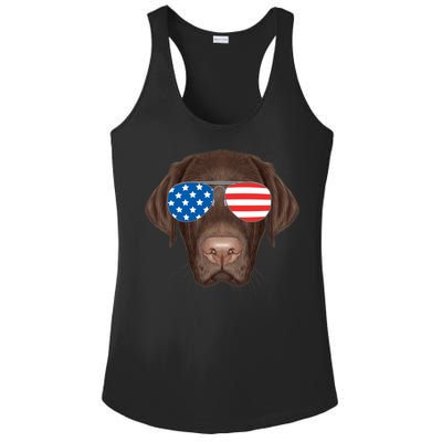 USA Chocolate Lab Dog Ladies PosiCharge Competitor Racerback Tank