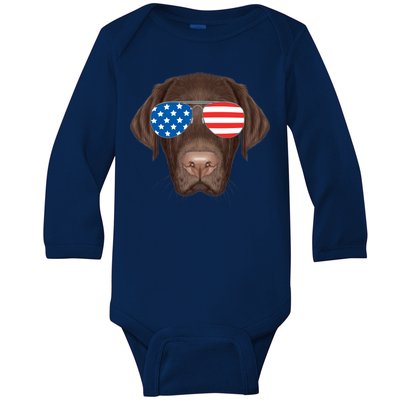 USA Chocolate Lab Dog Baby Long Sleeve Bodysuit